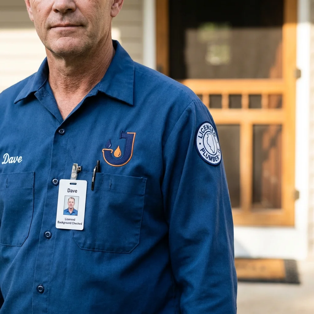 Licensed plumber showing ID badge in Questa, NM