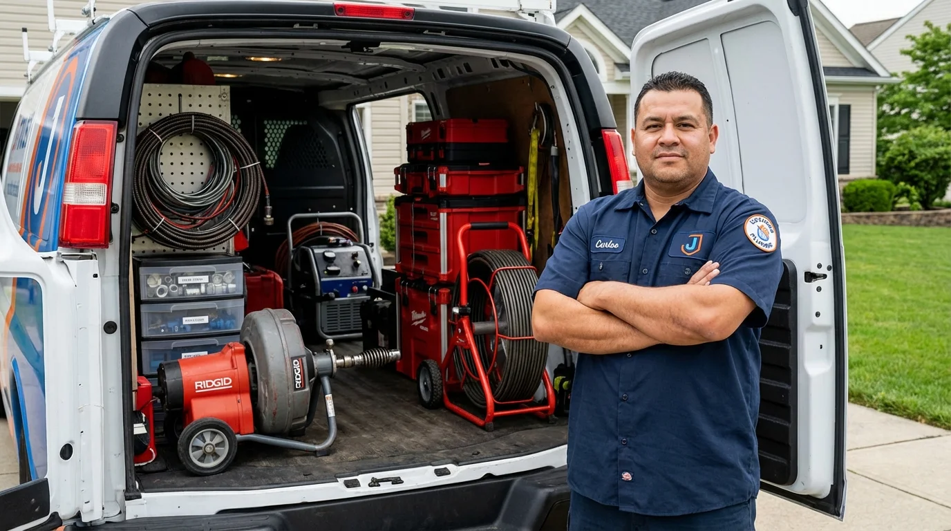 Professional drain cleaning equipment and Johns Plumbing LLC plumber in Questa