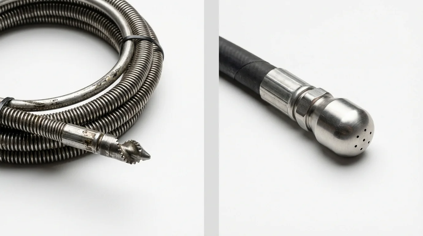 Drain snake cable and hydro jetting nozzle used for drain cleaning in Questa, NM