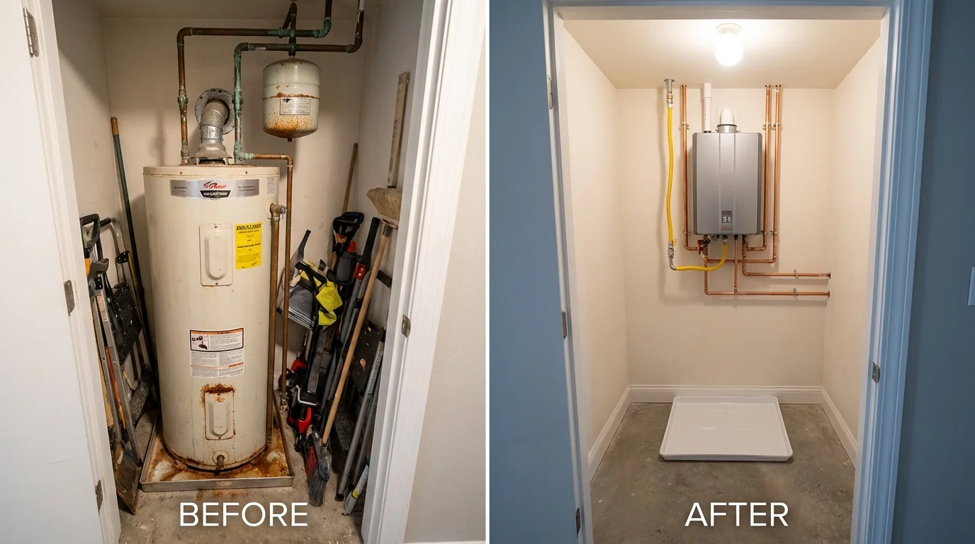 Tank water heater versus wall-mounted tankless unit comparison for Questa, NM homeowners